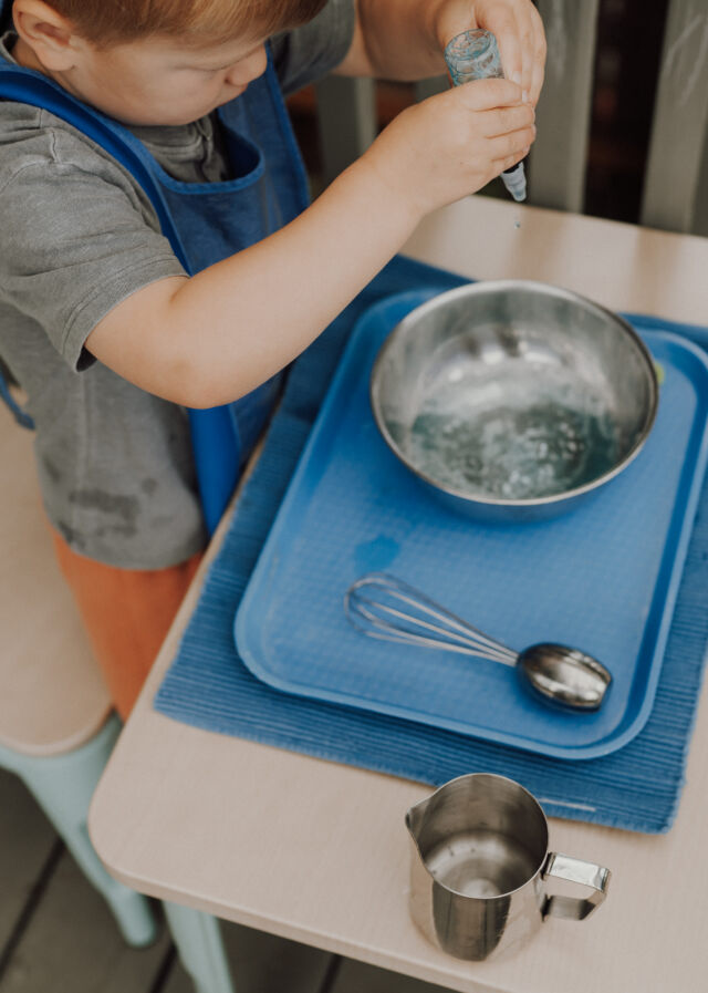 A water-work tray with bowl and whisk on the deck