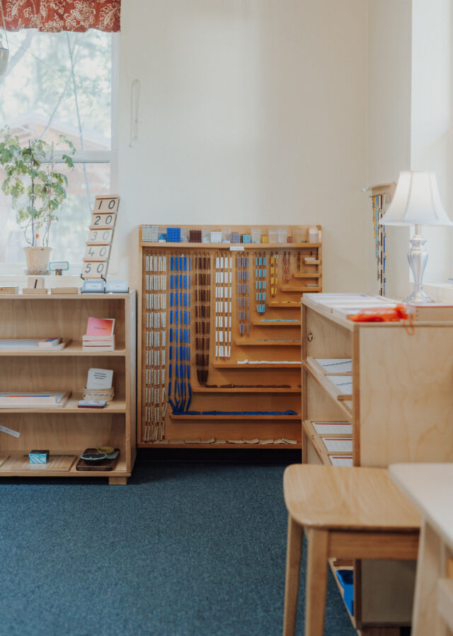 Montessori material cabinets in the Primary classroom