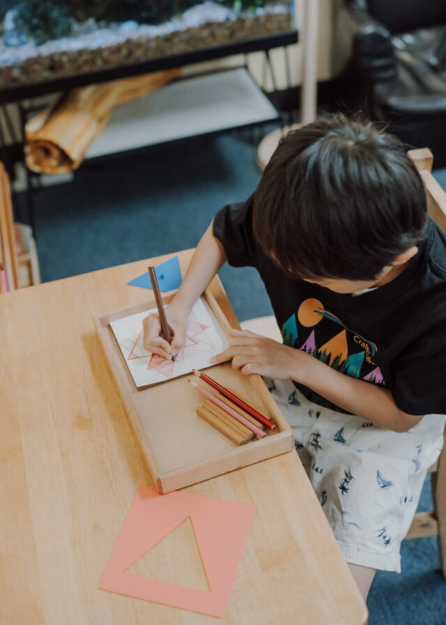 Tracing metal insets with colored pencil