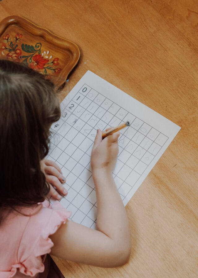 Practicing numerals on grid paper