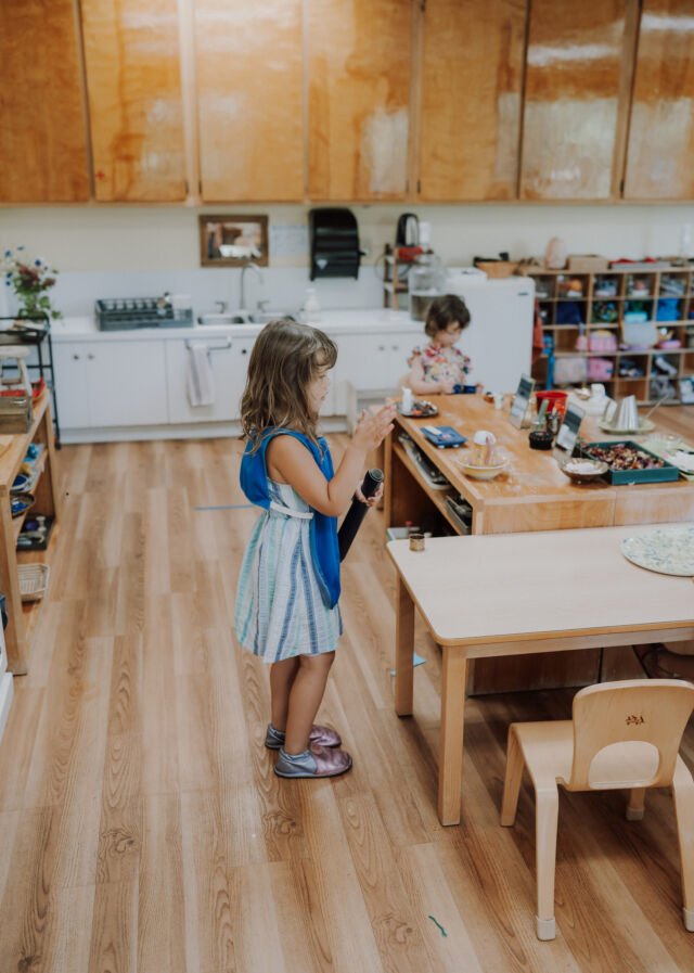 Preparing snack in the classroom kitchen