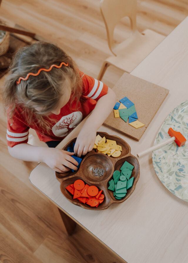 Sorting color chips at the table