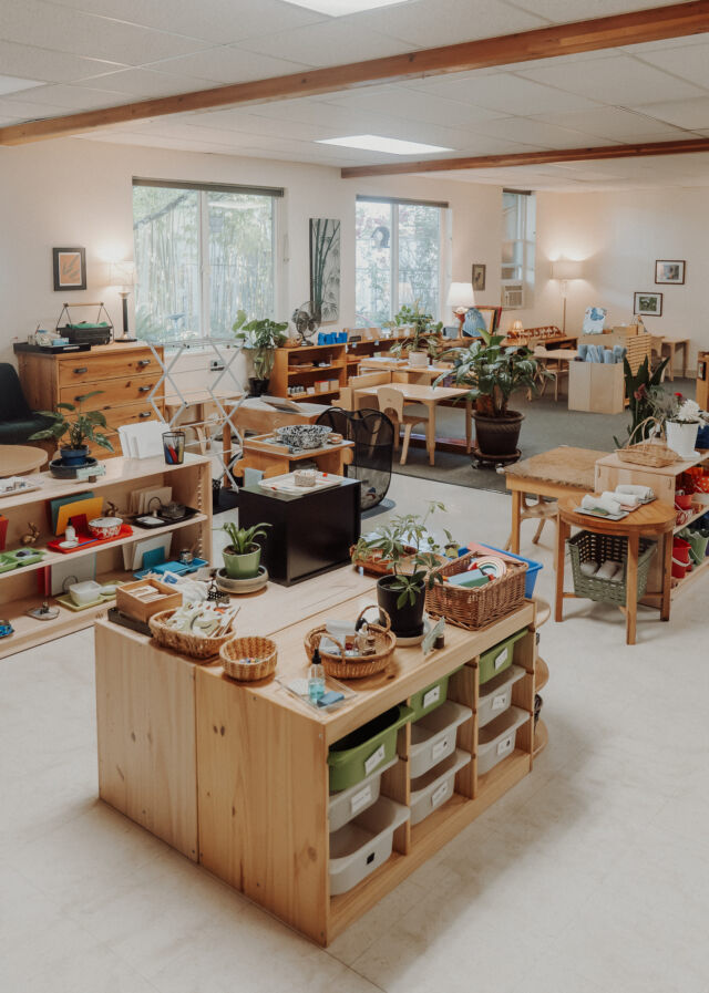 Shelves and cubbies in the Primary classroom