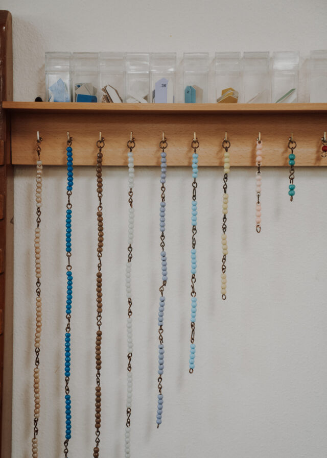Bead chains hanging in the classroom