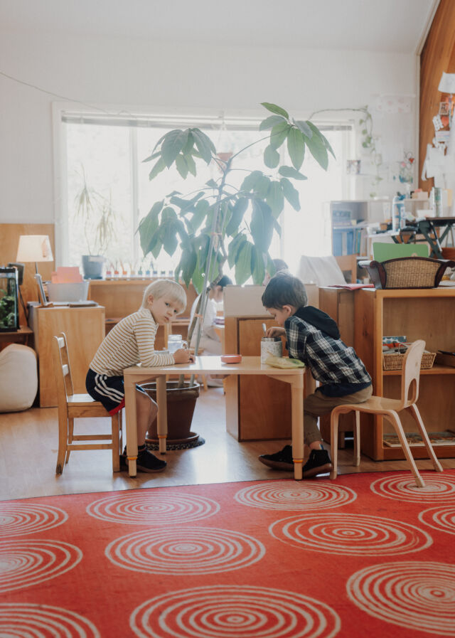 Working side by side at the window table