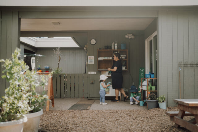 The covered patio outside the Toddler House