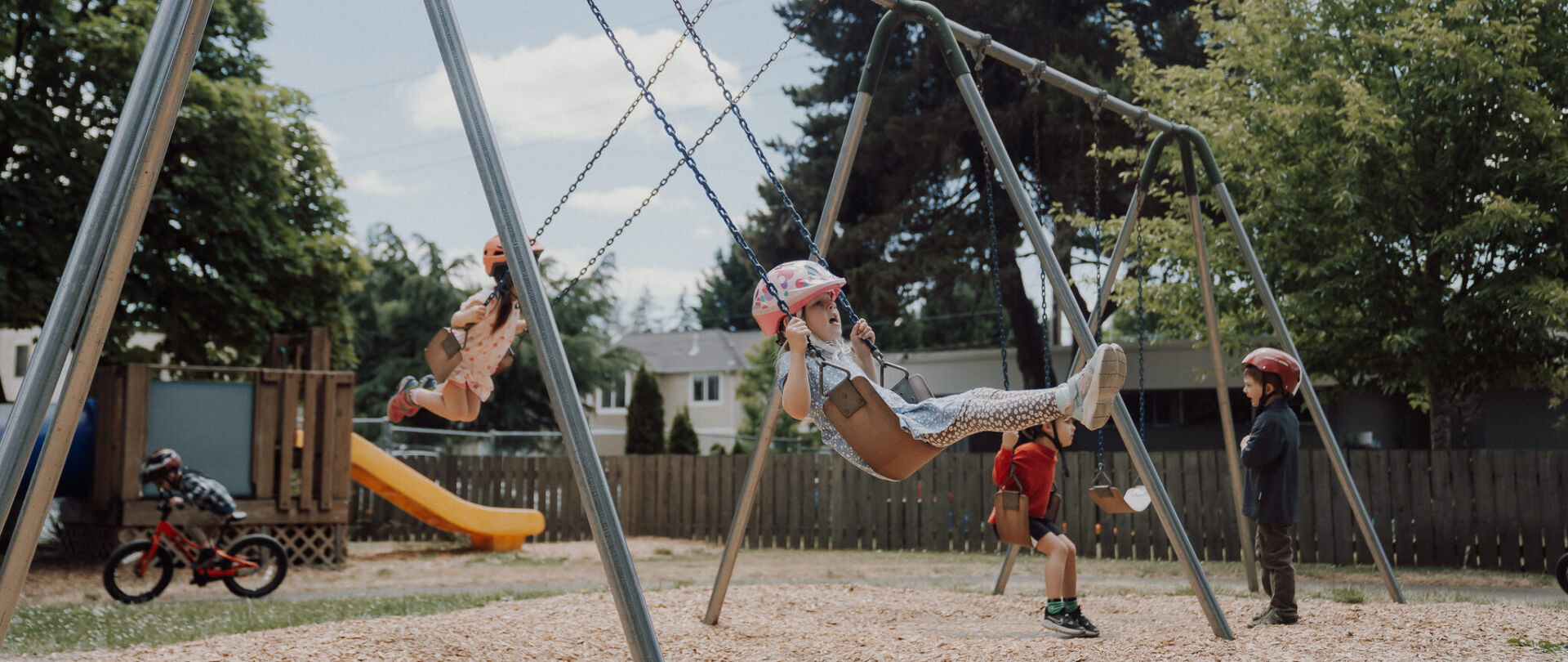 Mid-flight on the swings